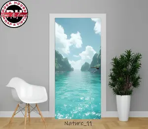 Tropical Ocean Door Wrap - Peel and Stick Vinyl Door Decal