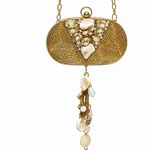 Vintage Brass Mini Clutch Bag – GOLD Statement Evening Handbag with Crystal Detail