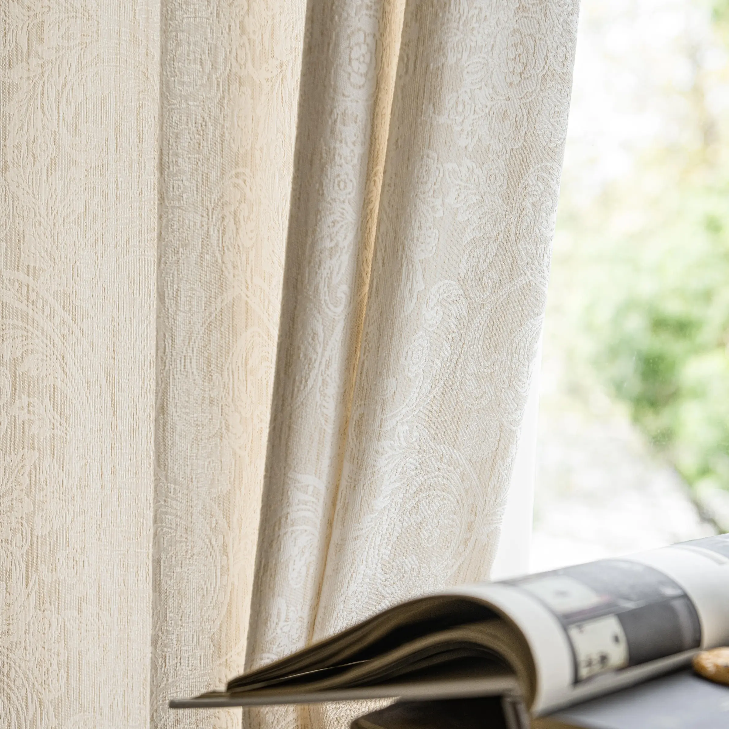 1pc French Vintage Cream Printed Punching Curtain - Exquisite Pattern & Soft Texture, Elegant Vibe for Living Room/Bedroom/Balcony, Perfect for French Retro Style, Multi-Rod Fit