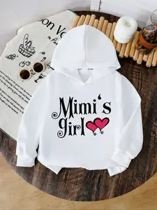 Girls' Hooded Sweatshirt with Heart Letter Pattern, Comfortable Casual Wear for Spring & Fall, Ideal Daily Gift for Kids, Graphic Hoodies, Casual Cozy Sweatshirt