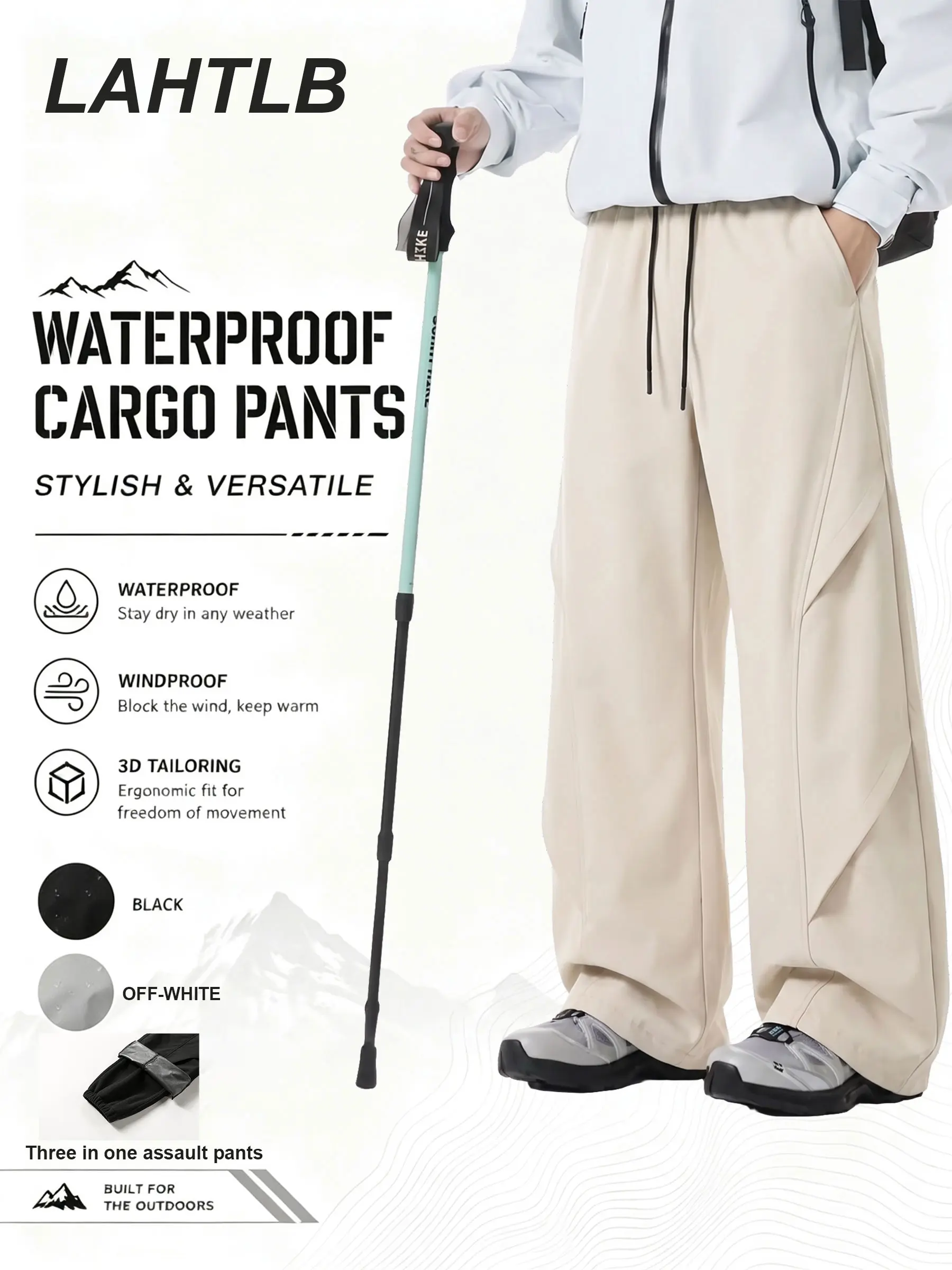 Echo Attire Unisex Lightweight Waterproof Cargo Pants – Breathable Straight-Leg Durable Hiking Pants, 3-in-1 Hardshell Pants, Fleece-Lined Long Pants, Warm Outdoor Adventure Pants for Autumn/Winter, Suitable for Year-Round Use and Outdoor Activities Such