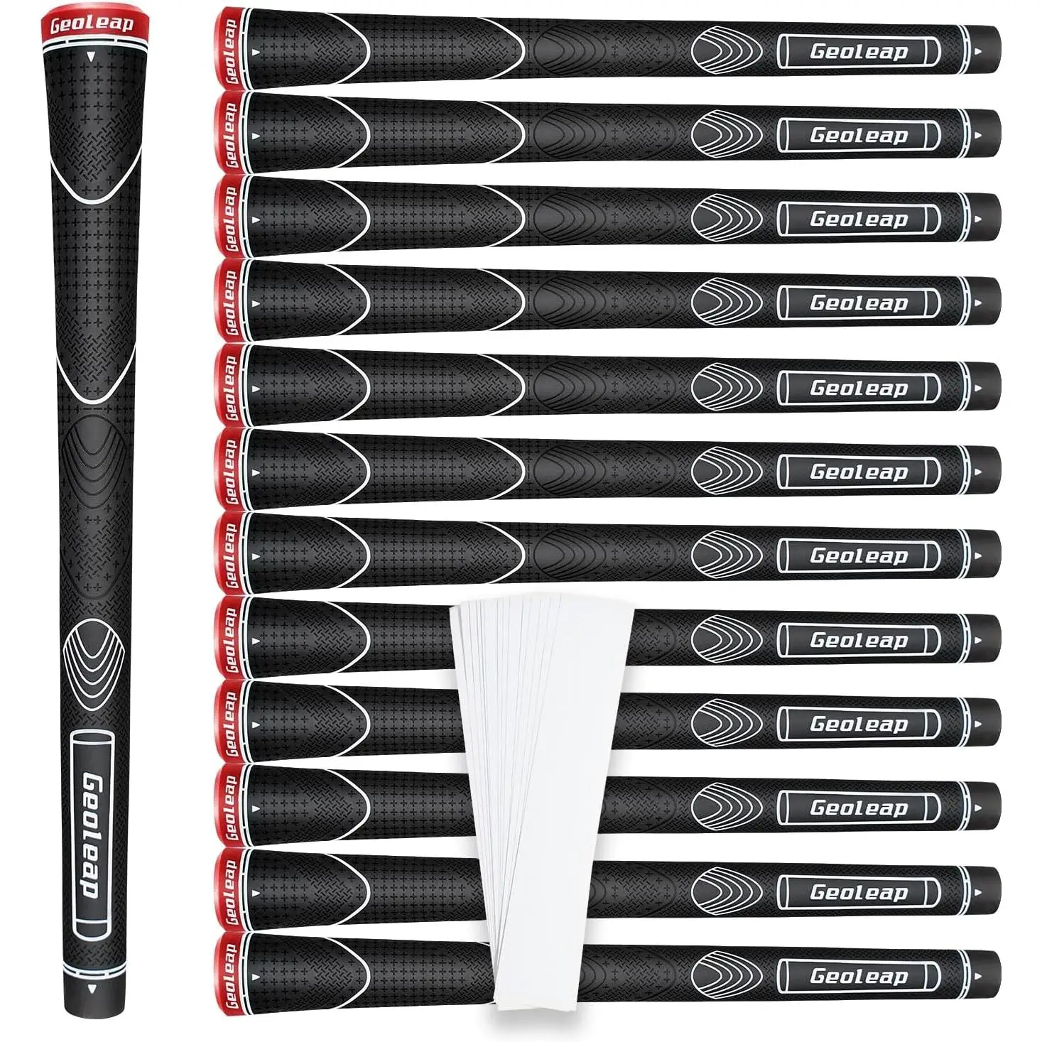 Geoleap Rubber Golf Grips Set of 13 -Grips with 15 Tapes and Grips with All Repair Kits for Choice, Non-slip and Shock-absorbing, Thumb Pattern Design, All Weather Performance and High Feedback Soft Rubber Golf Club Grips