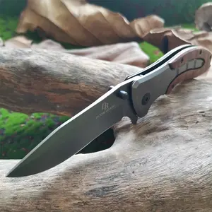 Rugged Brown Wood Handle Folding Knife | 8Cr15 Stainless Steel Tactical Blade | Portable Outdoor Tool for Camping, Hunting, Survival & Everyday Carry (EDC) with Secure Belt Clip