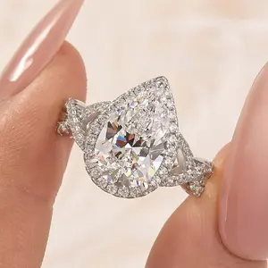 Maxine CZ 4.0ct Pear Cut Engagement Ring, Bridal Ring In Sterling Silver, 5A Cubic Zirconia Women's Ring Jewelry, Wedding Ring for Daily,Travel,Proposal,Birthday,Anniversary