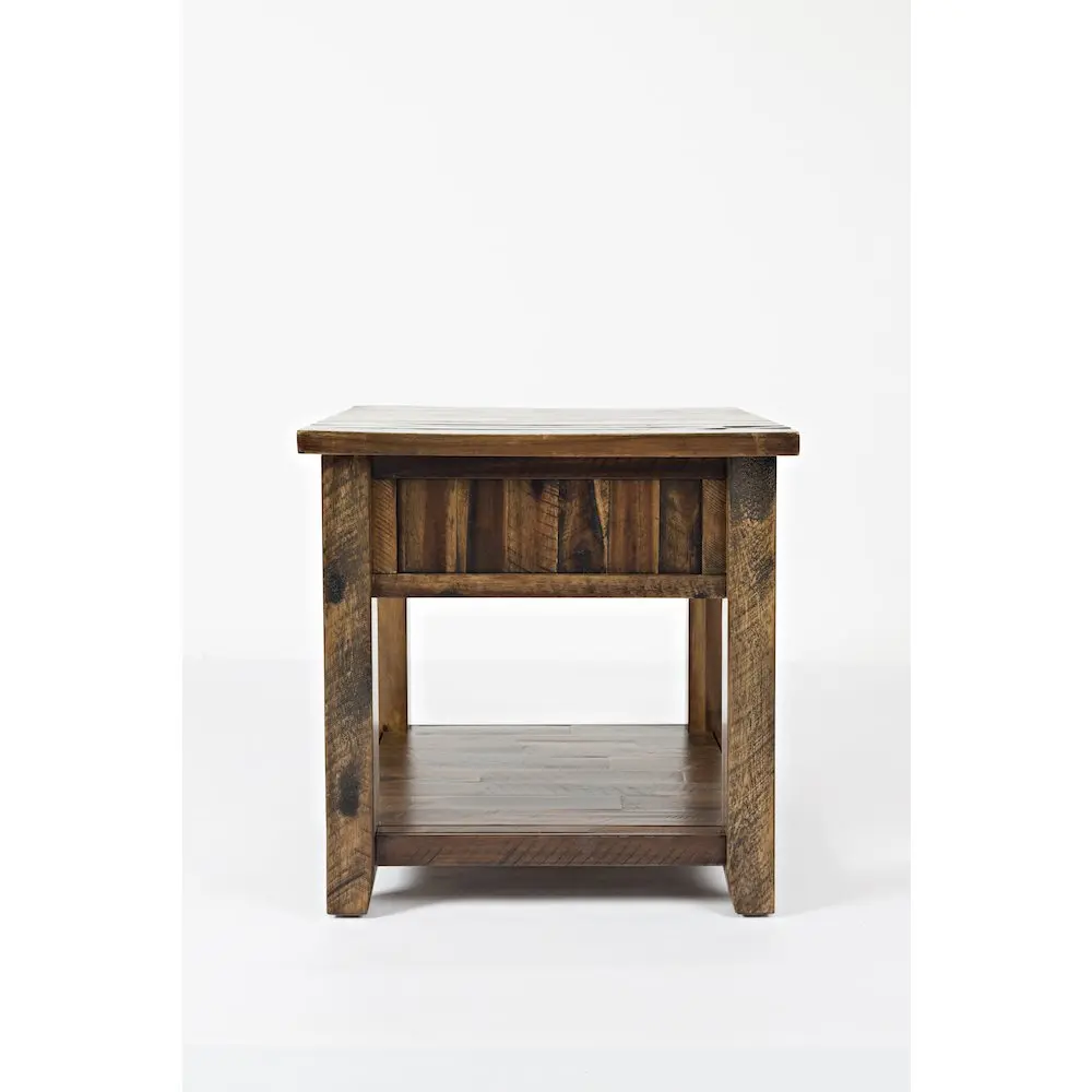 Handcrafted Distressed Solid Wood End Table - Farmhouse Coastal, Retro Western Style, Indoor Farm Decor Piece for Guest Room with Single Drawer
