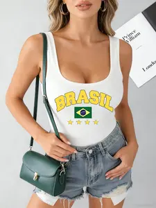 Brasil Retro Football Tank Top, Y2K Girls' Essential, Brazilian Flag Design, Sporty Fit, Outdoor, Perfect for Streetwear & Casual Wear