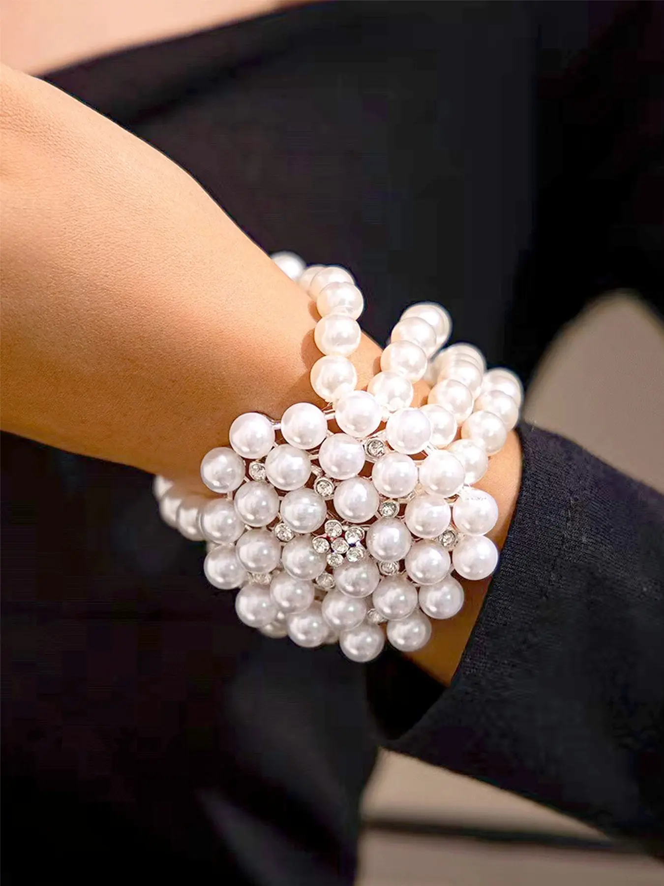 Pearl Imitation Pearl Alloy Bracelet, Exquisite Bracelet, Rhinestone Embellished Beaded Wristband, Elegant Jewelry Accessory for Women, Rhinestone Pearl Decorated, Faux Pearl Jewelry, Beautiful bracelets, Pretty bracelet