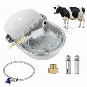 Stainless Steel Livestock Water Bowl with Float Valve Pet Waterer 2.5L Capacity 1/2" Hose & Drain Easy Supply for Horses Goats Dogs & Farm Animals Automatic Gravity Feeder