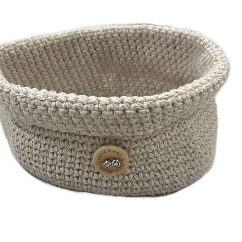 Beige Organizer Basket - Soft Knit Material, Button Detail, Ideal for Storage and Organization
