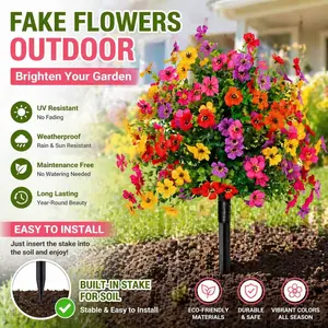 Indoor Outdoor Garden Home Decor Decorative Artificial Flowers, Plastic Fake Daisy with Eucalyptus Leaves, Faux Greenery & Yellowwood Decoration, Faux Plastic Plants