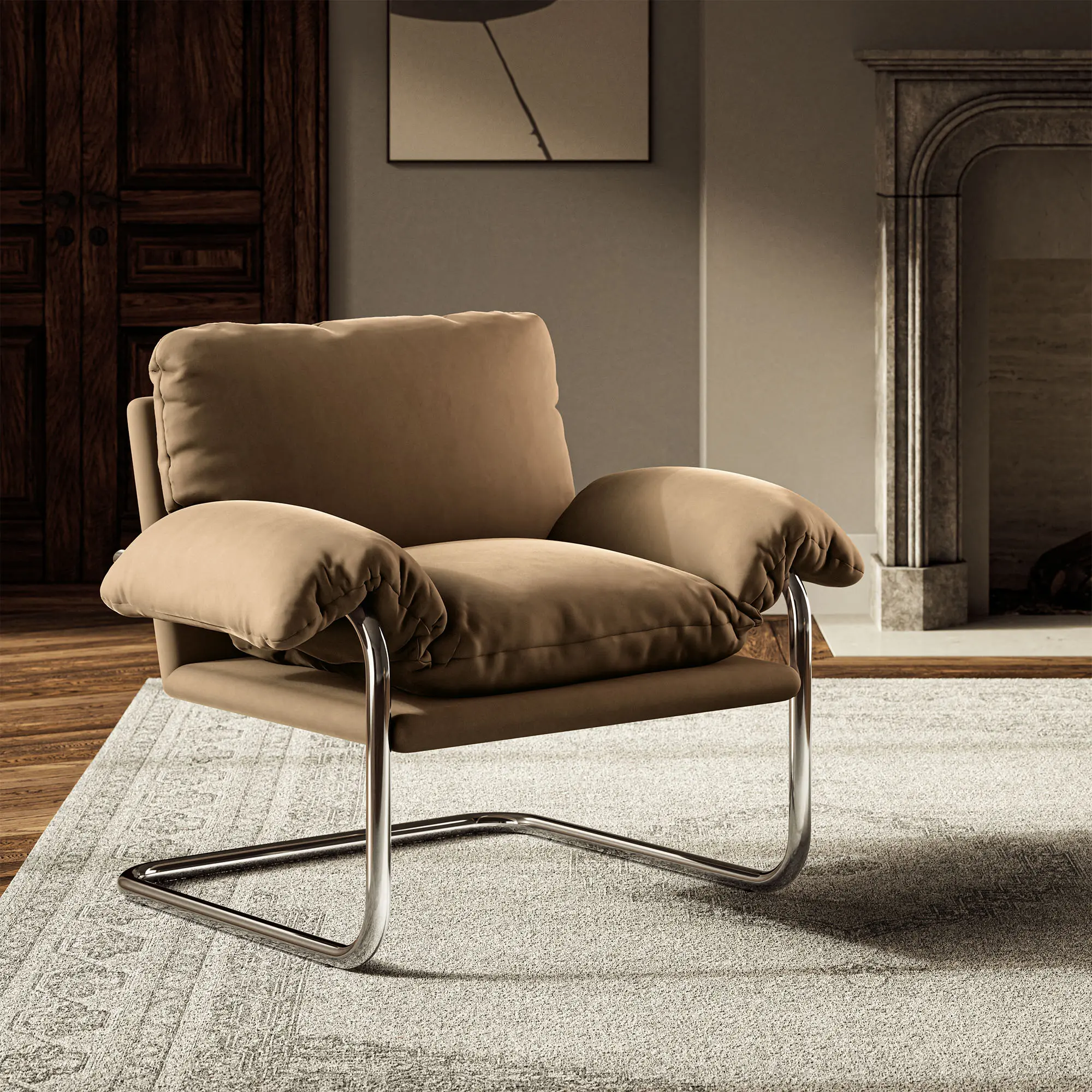 Ansel Performance Velvet Accent Chair in Taupe