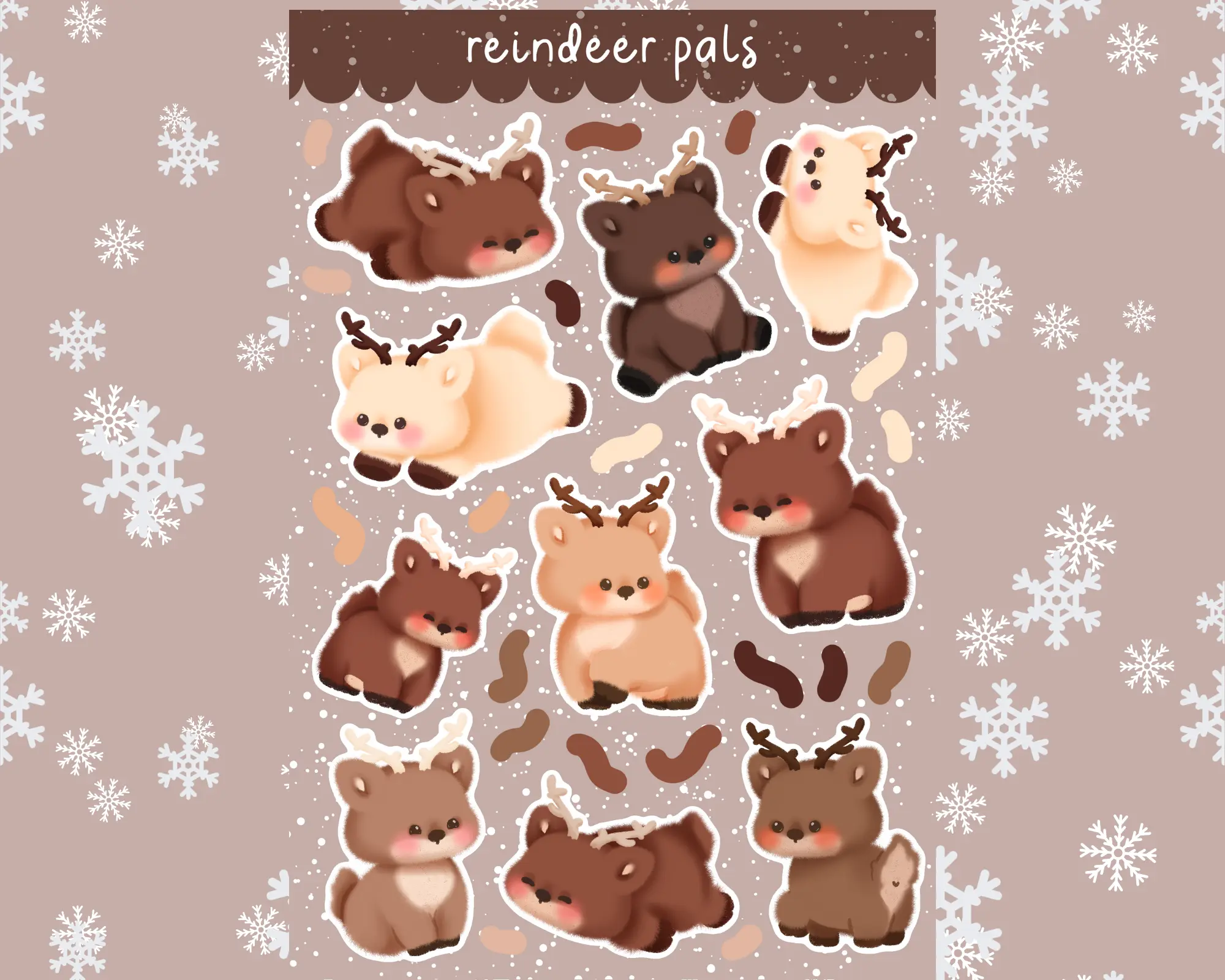 Kawaii Christmas Reindeer Sticker Sheet | Cute Holiday Stationery
