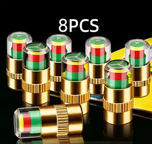 8PCS Car Tire Pressure Monitor Valve Stem Caps, 2.4Bar 36PSI Tire Pressure Monitoring Caps, 3-Color Eye Alert Valve Stem Caps Sensor Indicator for Cars, SUVs, Trucks, Motorcycles (Gold)