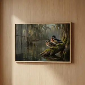 Wood Ducks in Cypress Stillwater Framed Print