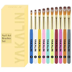 10pcs New Nail Art Crystal Brushes, 10 Colors, Wooden Handle, Ideal for Nails Extension and Sculpting, Professional Manicure Tools
