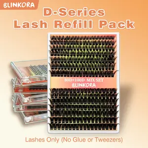 Blinkora D-Series Lash Refill Packs Super Soft DIY Lash Extension, Waterproof, Long-Lasting, Cluster Lash