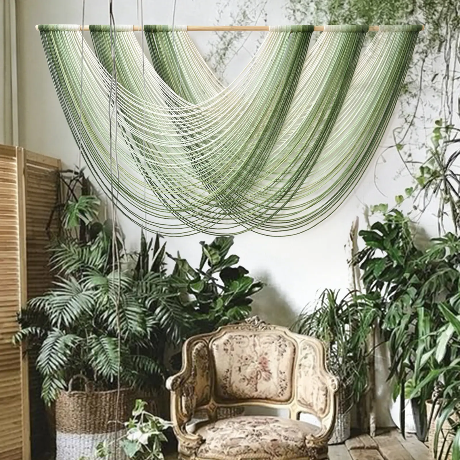 Macrame Wall Hanging Large Boho Green Wall Art Decor 57" W x 31" L