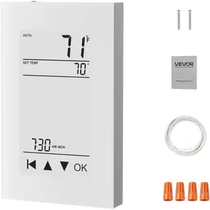 VEVOR 7 - Day Programmable Thermostat, Home Thermostats for Radiant Underfloor Heating Cable, Heat Pump with GFCI Sensitive Sensor, TFT Color Display Touchscreen, Efficient, Gray - White (Without WiFi)