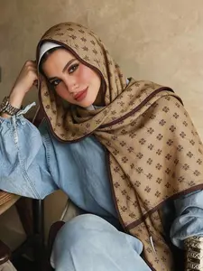 Vintage Floral Hijab Scarf Shawl With Gold Thread Detail For Versatile Modest Fashion