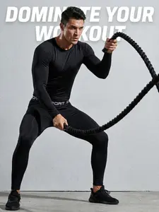 Men's Sports Set, Multi-Color Options, Long Sleeve Top + Compression Pants, Quick-Dry, High Stretch, Breathable & Soft, Perfect for Gym, Jogging, Basketball, Outdoor Fitness & Casual Wear, Stylish Athletic Look, Compression Activewear