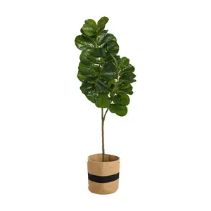 5.5' Fiddle Leaf Fig Natural Cotton Planter by Nearly Natural