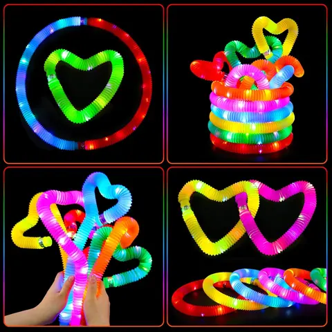 24 Pcs Light Up Glow Sticks LED Pop Tubes for Kids 4-8 Glow in The Dark Party Favors Bridesmaids&Wedding Decor Halloween Wedding Birthday Goodie Bag Filler Stuffers Colorful Plastic Eye Modes Adjustable Stable Fast Slow Flashing prank store