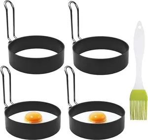 4pcs Stainless Steel Egg Rings, Non-stick Egg Ring, Egg Frying Tools for Home Breakfast Cooking Kitchen Utensil Oil
