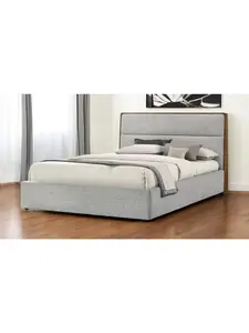 HomeRoots 486254 Brown & Gray Wood Upholstered King Size Cushioned Headboard Flat Padded Freestanding Heavy Duty Bed Frame, 550 lbs, Cushioned Headboard Beds, Flat Padded Beds