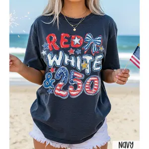 250th Anniversary Oversize Shirt, Red White and 250 Tee, 4th of July Shirt, Preppy Patriotic Tee, USA America Shirt, Flag Tshirt