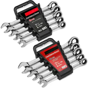 10Pcs Ratcheting Wrench Set SAE & Metric Ratchet Wrench Set with Rack Organizer, Premium CR-v Steel, 12 Point, 72 Teeth,Box End and Open End Ratcheting Wrench Set,Metric 10-15mm&SAE 3/8''-5/8''