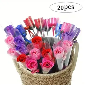 20pcs Enchanting Single-Stem Artificial Soap Rose, Perfect for Valentine's Day, Father's Day, Anniversaries, Weddings, Elegant Party Decor, Artificial Flowers Bouquet