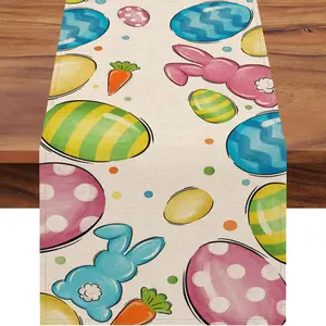 1pc,Easter Egg Bunny Table Runner, Fun Rabbit Carrot Kitchen Decor, Colorful Polka Dot Spring Sack Home Decoration Indoor Outdoor Party Supplies