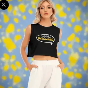 Untouchable Women's Sleeveless Crop Top OG Black Graphic Tee with Bold Lettering and Lightning Bolt Design