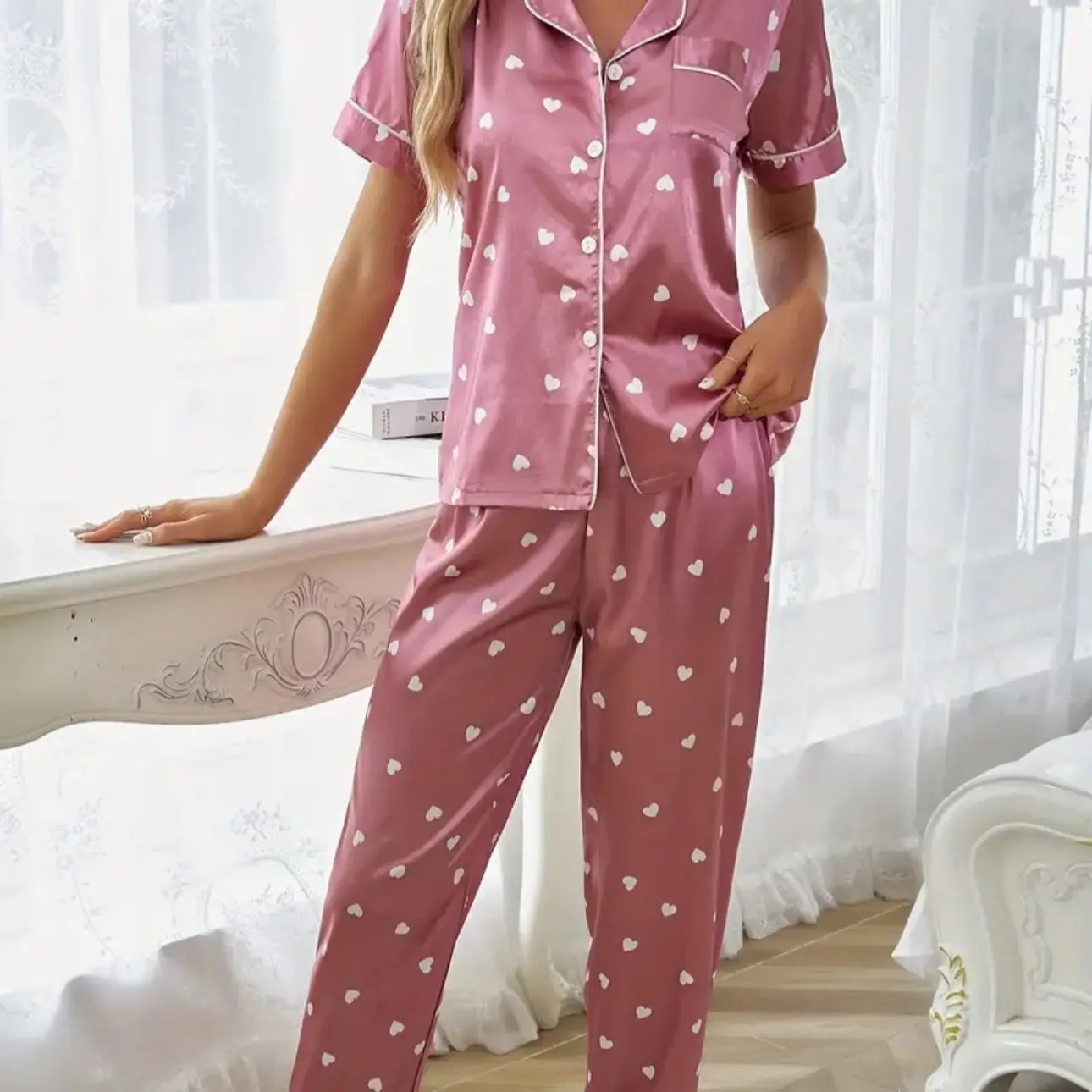 Heart shaped pink pajama Nightwear Womenswear Comfortable Loungewear Lightweight Soft