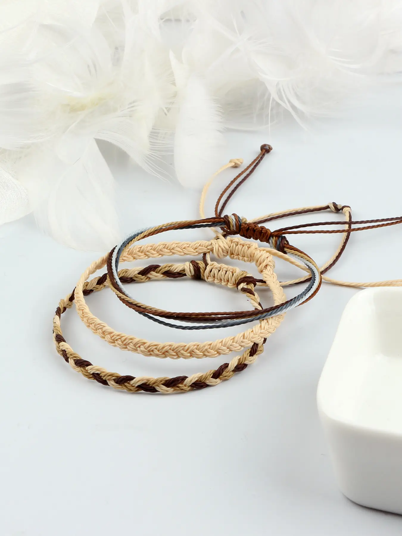 Handmade Wax Thread Bracelet Set, Bohemian Style Blue Knots, Adjustable Size Unisex Stackable Wristbands, Braided Bracelets