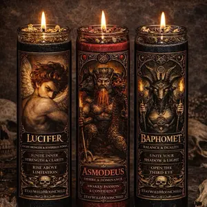 Infernal Ritual Altar Candles – Lucifer, Asmodeus, Baphomet | 7-Day Prayer Candle Set | Protection, Power, Shadow Work