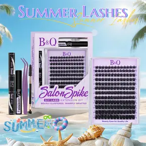 SalonSpike 200D Kit l B&Q Evil Lash,Dramatic Soft Spike Manga Thick Volume Individual Clusters,D-Curl, DIY Eyelashes Extension,Waterproof Sleep proof,Week Long Lasting,Salon Full Fake Lashes, Makeup Cosmetic Lash Stacking Vacation Lash#SummerVibes