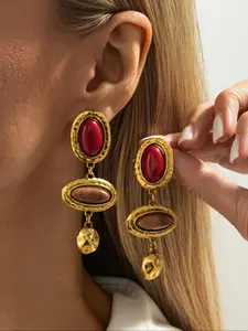 Boho Geometric Oval Imitation Gemstone Dangle Earrings Set, Fashion Tassel Drop Earrings for Women, Casual Party Jewelry Gift, Bling Stylish Accessory