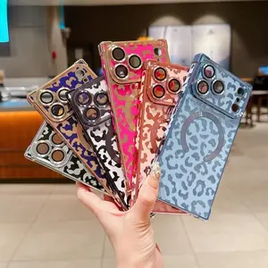 Square leopard print Magnetic phone case for iPhone 17 Pro Max/17 Air/16 Pro/15/14/13 with Full Camera LensProtection Back Shockproof Rugged Durable Anti-Yellowing case casesHoliday Haul xla002