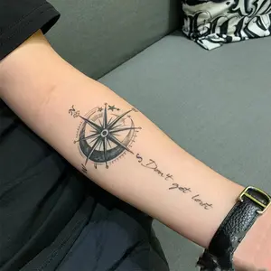 Compass Juice Tattoo Sticker, Herbal Non-Reflective Arm Design-Lasts for 1-2 Weeks, Waterproof and Hard-Wearing