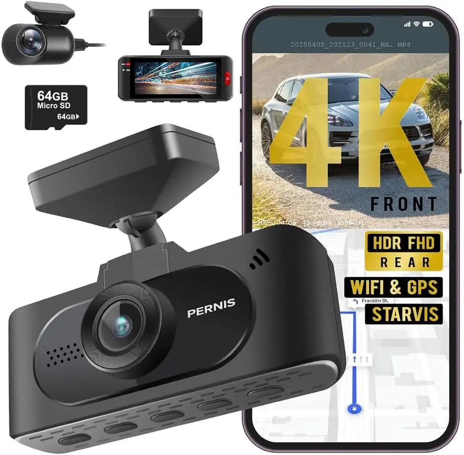 4K Dash Cam Front and Rear, STARVIS Sensor, Free Card Included, 2.4GHz WiFi Dual Dash Camera for Cars, Built-in GPS, Night Vision, G-Sensor, Emergency Lock, 3.16'' IPS, Parking Mode(DS315)