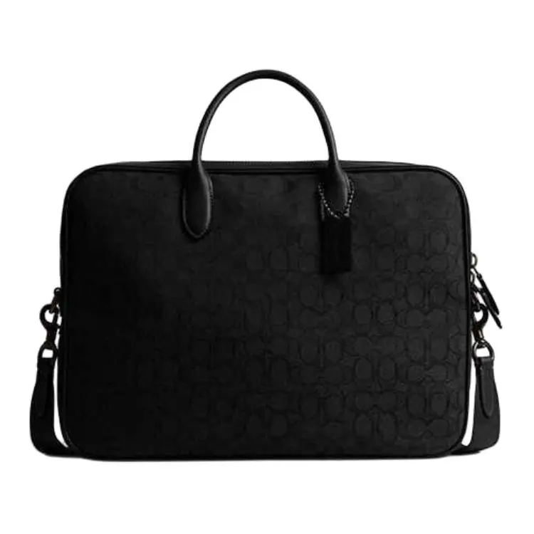 COACH Theo 40 Signature Monogram Fabric Briefcase for Men in Black