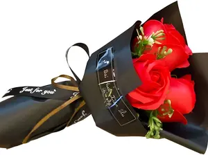 3 Heads Red Artificial Rose Bouquet  Flower Petals Valentine Day Gifts for Women, Best Friend & Girlfriend, Birthday, Christmas Valentine's Day from Daughter Husband, Artificial Flowers Home Décor