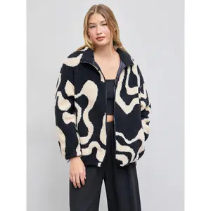 Cider [2 colors, size 2-26] Oversized Printed Fleece Zip Up Jacket