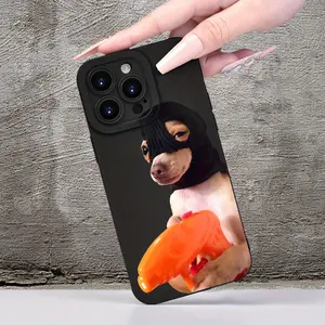 Creative Funny Dog Bandit Holding Water Gun Pattern Matte Phone Case, Suitable for iPhone 17 Air/16 Plus/15 Pro Max/14 Pro/13/12/11/XS Max/X Phone Case, Perfect Gift for Family, Friends, Lovers, Girlfriends, Best Choice for Holiday Gifts MS358