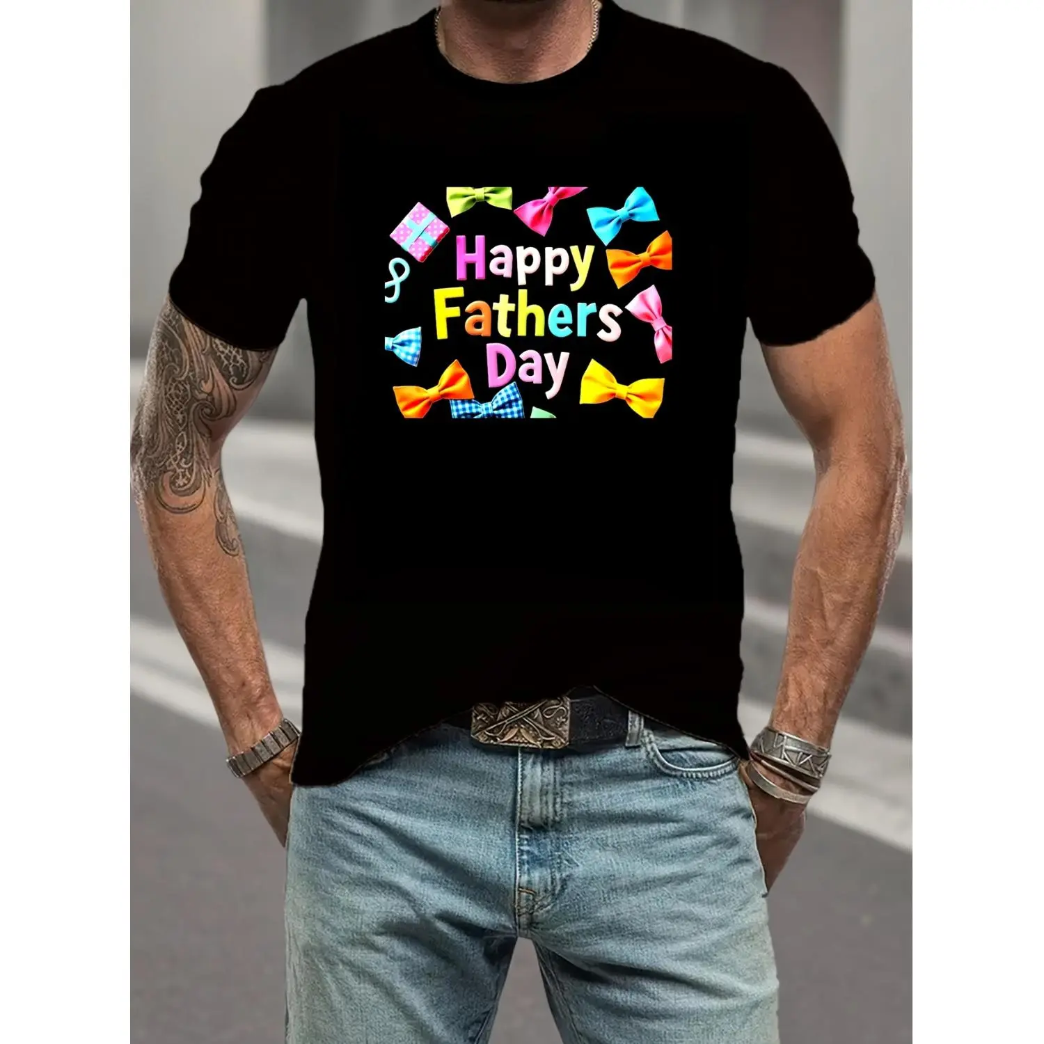 Ideal Gift Box for Your Loved One Featuring a Classic Cotton T-Shirt and Bow Tie Perfect for Father's Day Birthdays and Special Occasions Black Crew Neck T-Shirt and Bow Tie Gift Set