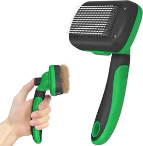 Self Cleaning Deshedding Brush for Dogs & Cats - Skin Friendly Grooming Tool with Hair Removal for Haired Pets, Green Deshedding Pet
