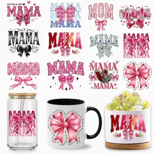 Mother's Day UV DTF Cup Wraps Bundle, 16oz Libbey Glass Can Transfers, Watercolor Floral & Religious Quotes, 3D Waterproof Scrapbooking Stickers, Personalized Gifts