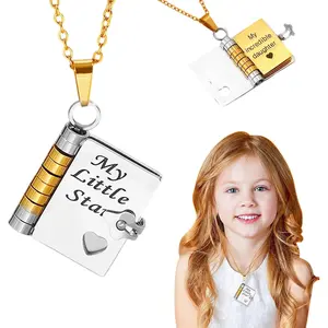 Dad to Daughter Necklace Gift | Stainless Steel 6 Page Openable Book Pendant Keepsake Jewelry for Birthday Graduation