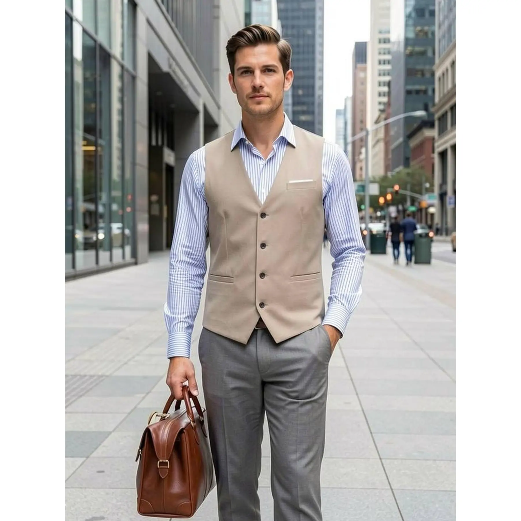 Men's Sharp Slim Fit Sleeveless Single-Breasted Plain Waistcoat - Body-Fit Men's Suit Separates, Casual Formal Menswear Vest